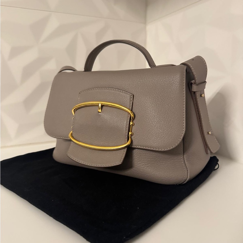 Carolina Herrera Gray Leather Crossbody Bag with Gold Buckle